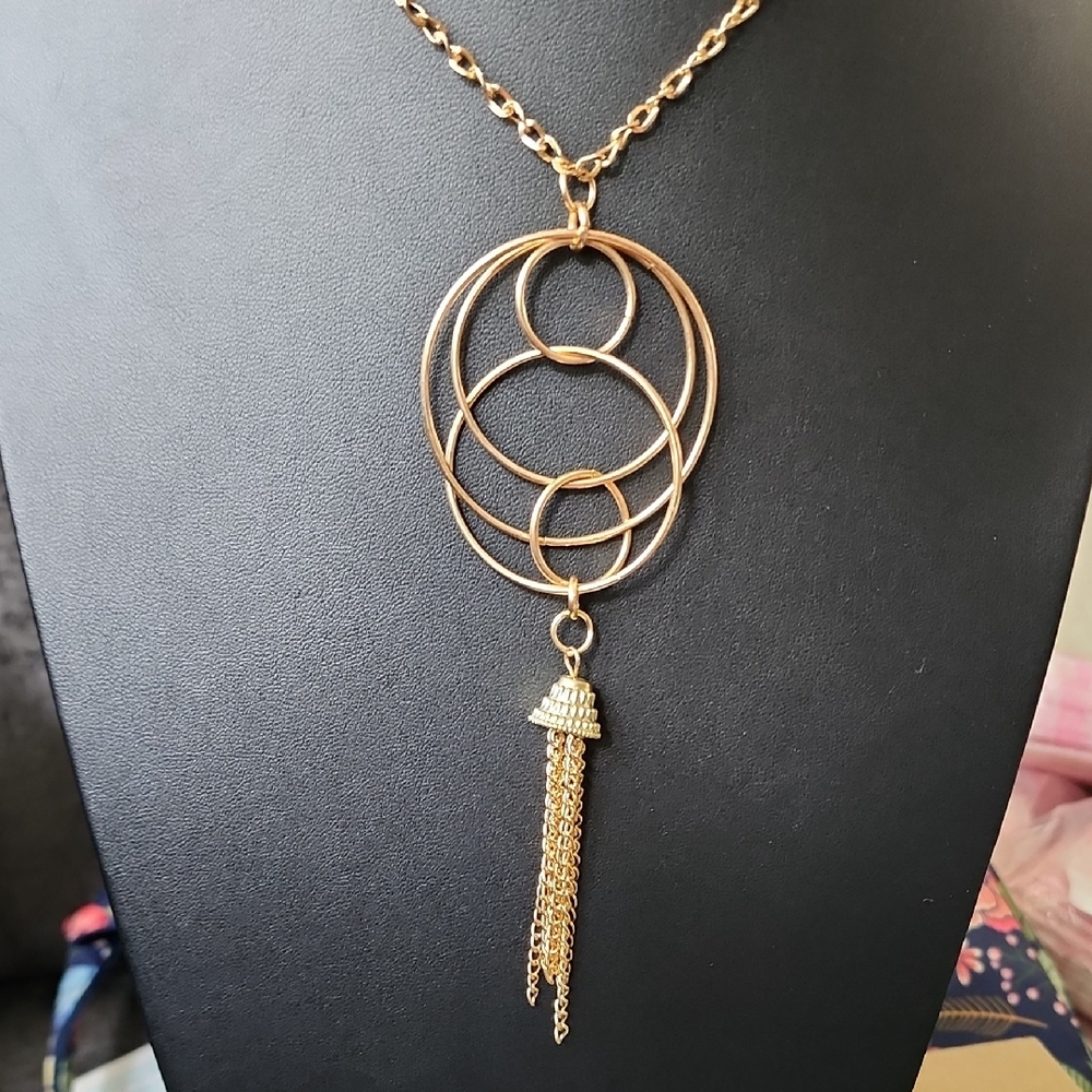 Extra Long 32 Inch Chain Gold Tassel Geimetric Necklace